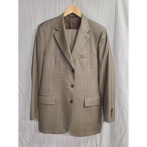Faconnable Nordstroms 2 Piece Suit 42R 36/32 Slacks. Olive Green Pin Stripes.